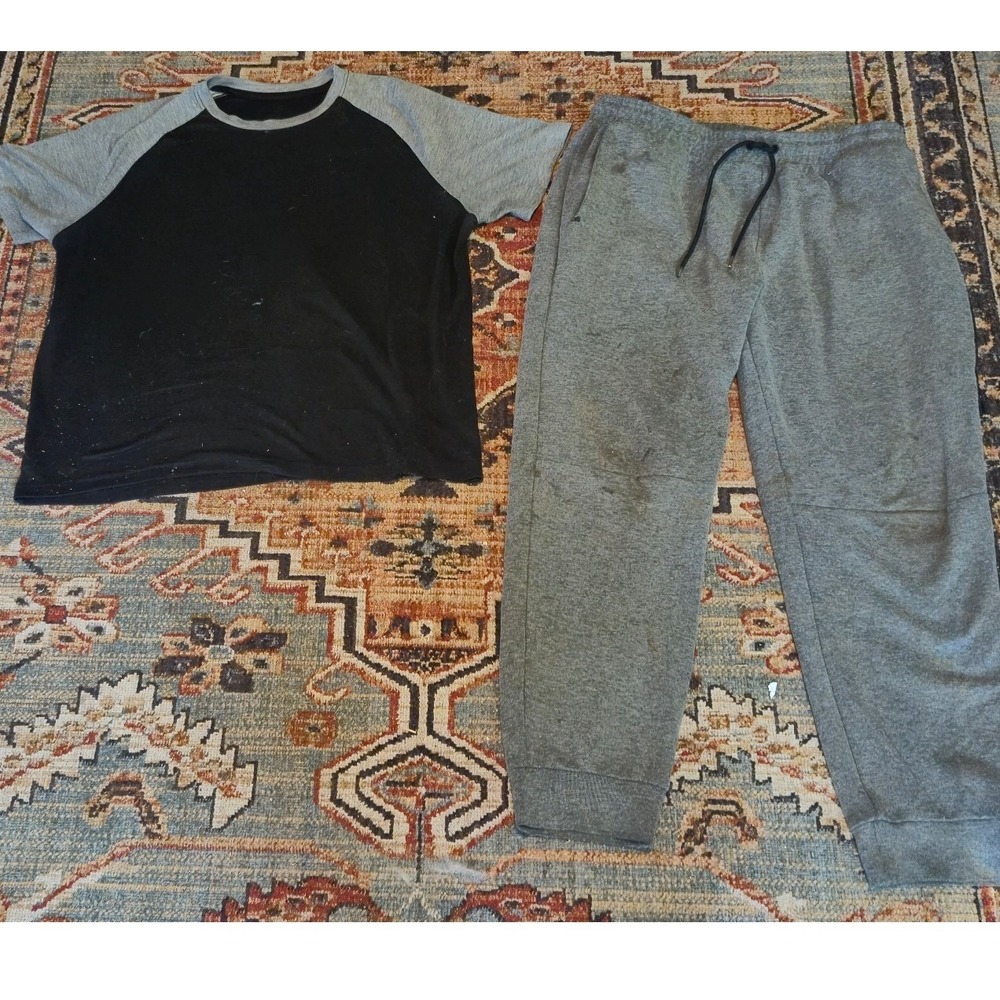 George Mens 2 Piece Set Raglan T-Shirt and Active Joggers Grey Black Size L